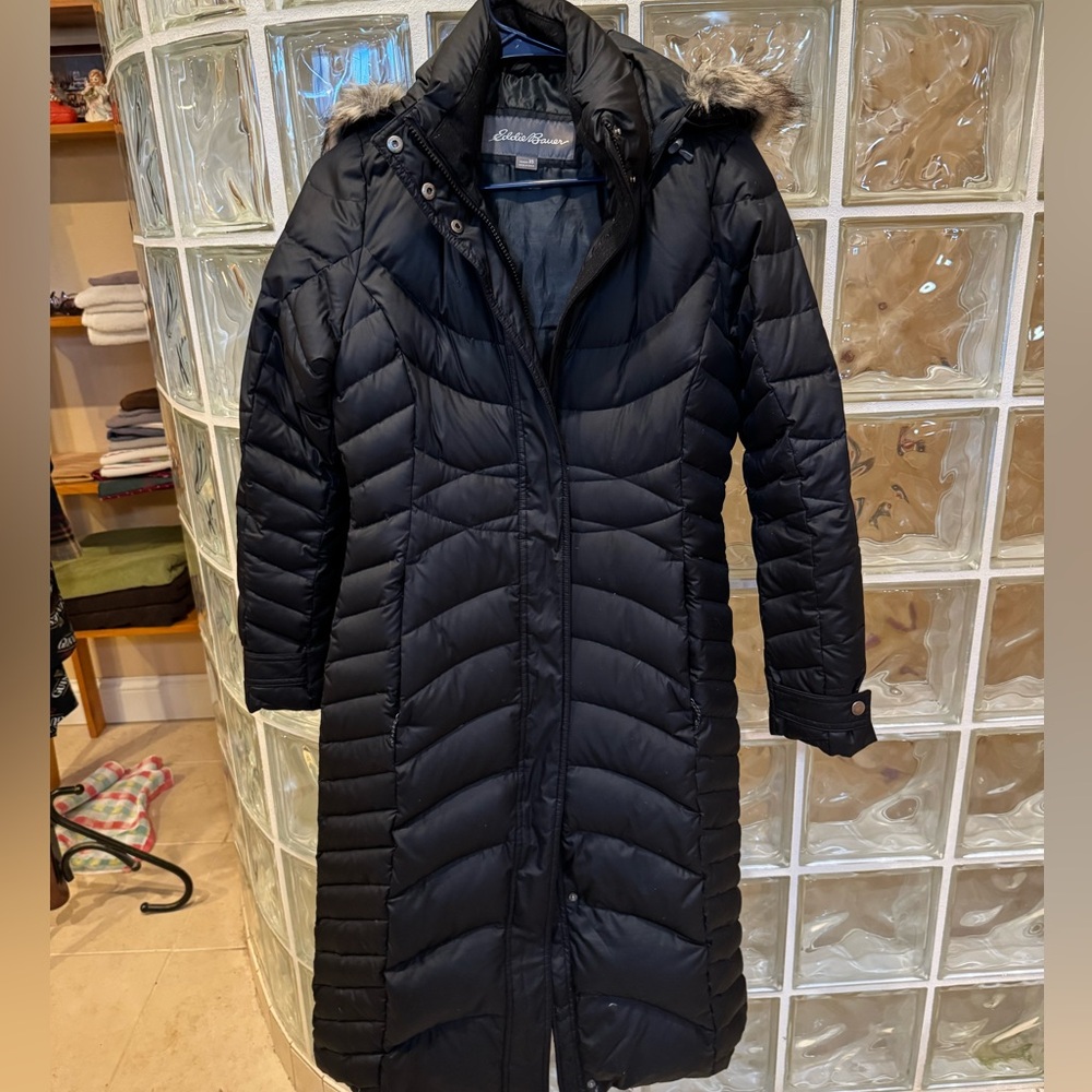 Eddie Bauer full length black puffer coat